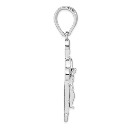 Sterling Silver Polished Cz Crucifix Pendant