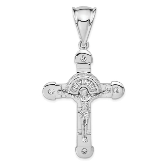 Sterling Silver Polished Cz Crucifix Pendant