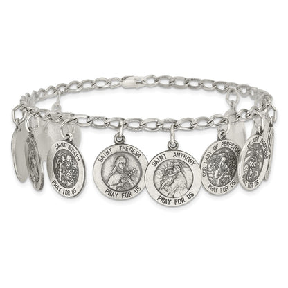7 Inch Sterling Silver Antiqued 12 Saints 8In Bracelet