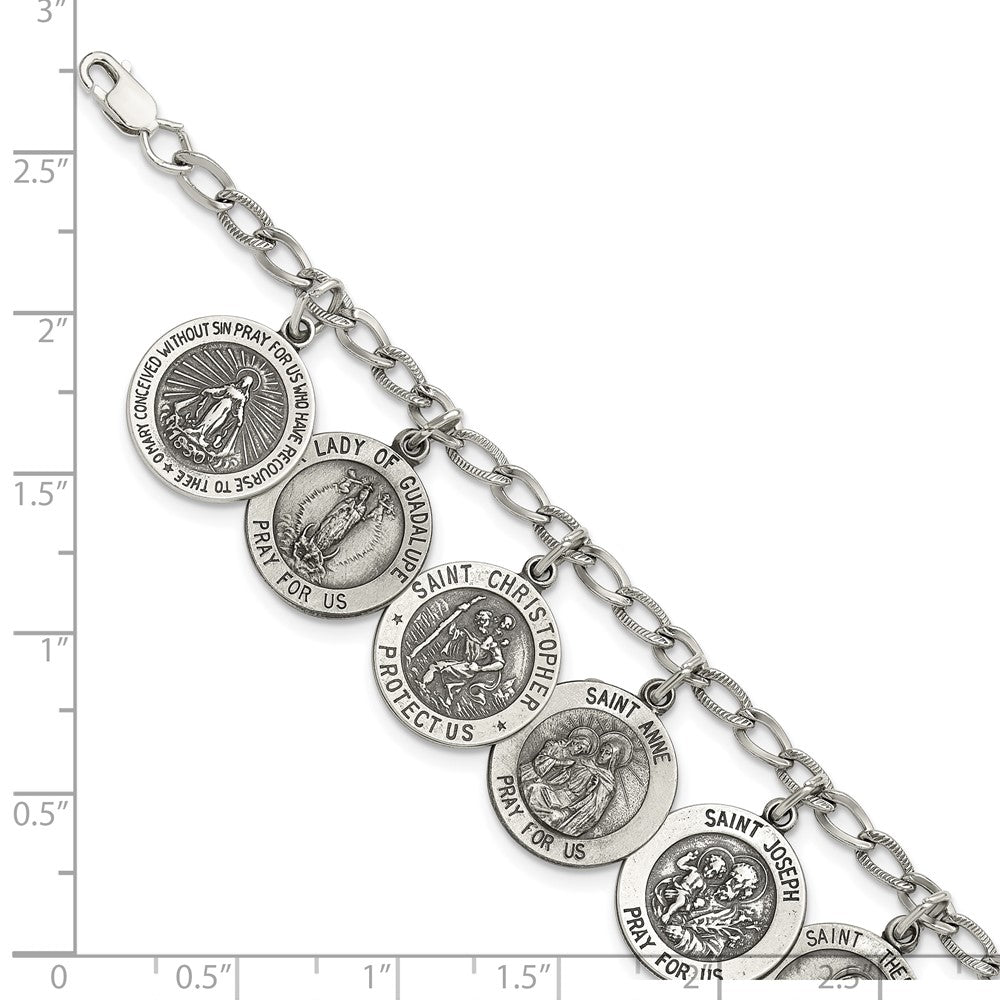 7 Inch Sterling Silver Antiqued 12 Saints 8In Bracelet