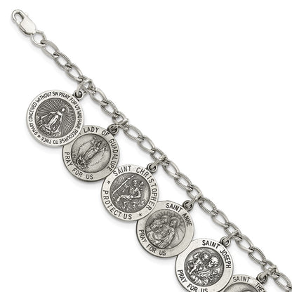 7 Inch Sterling Silver Antiqued 12 Saints 8In Bracelet