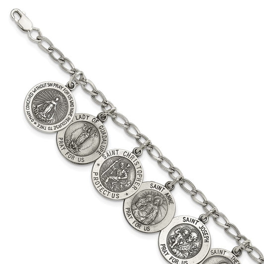 7 Inch Sterling Silver Antiqued 12 Saints 8In Bracelet