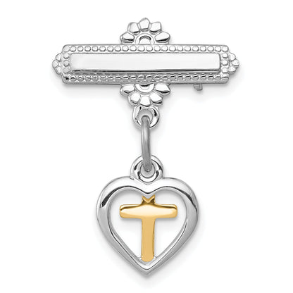 Sterling Silver Rhodium-Plated And Vermeil Cross Dangle Pin