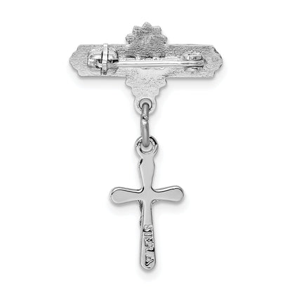 Sterling Silver Rhodium-Plated Polished Crucifix Dangle Pin Brooch