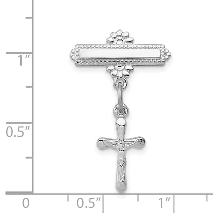 Sterling Silver Rhodium-Plated Polished Crucifix Dangle Pin Brooch