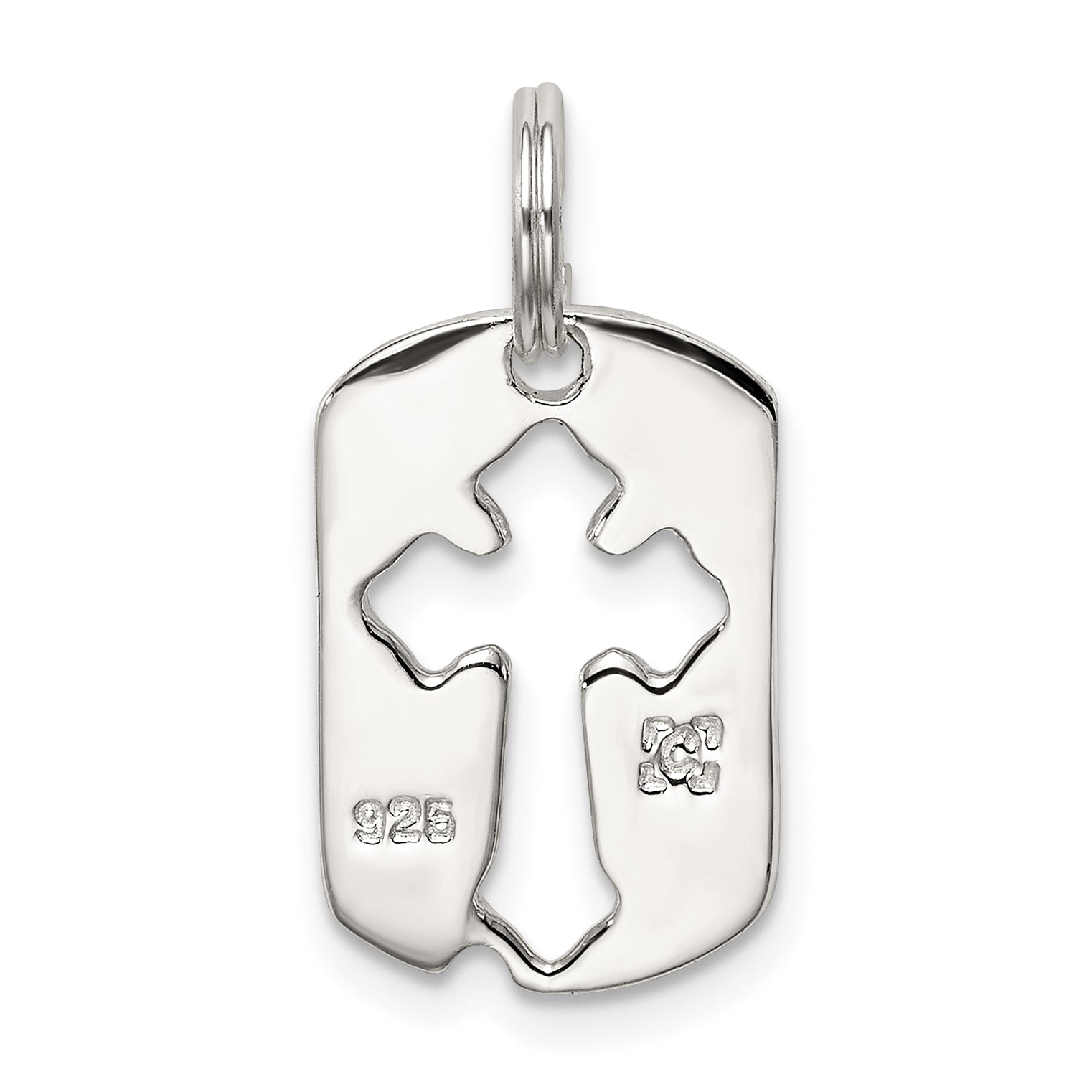 Sterling Silver Rhodium-Plated Dog Tag Cross Charm