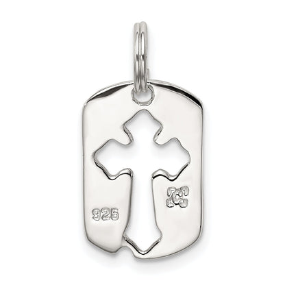 Sterling Silver Rhodium-Plated Dog Tag Cross Charm