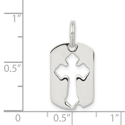 Sterling Silver Rhodium-Plated Dog Tag Cross Charm