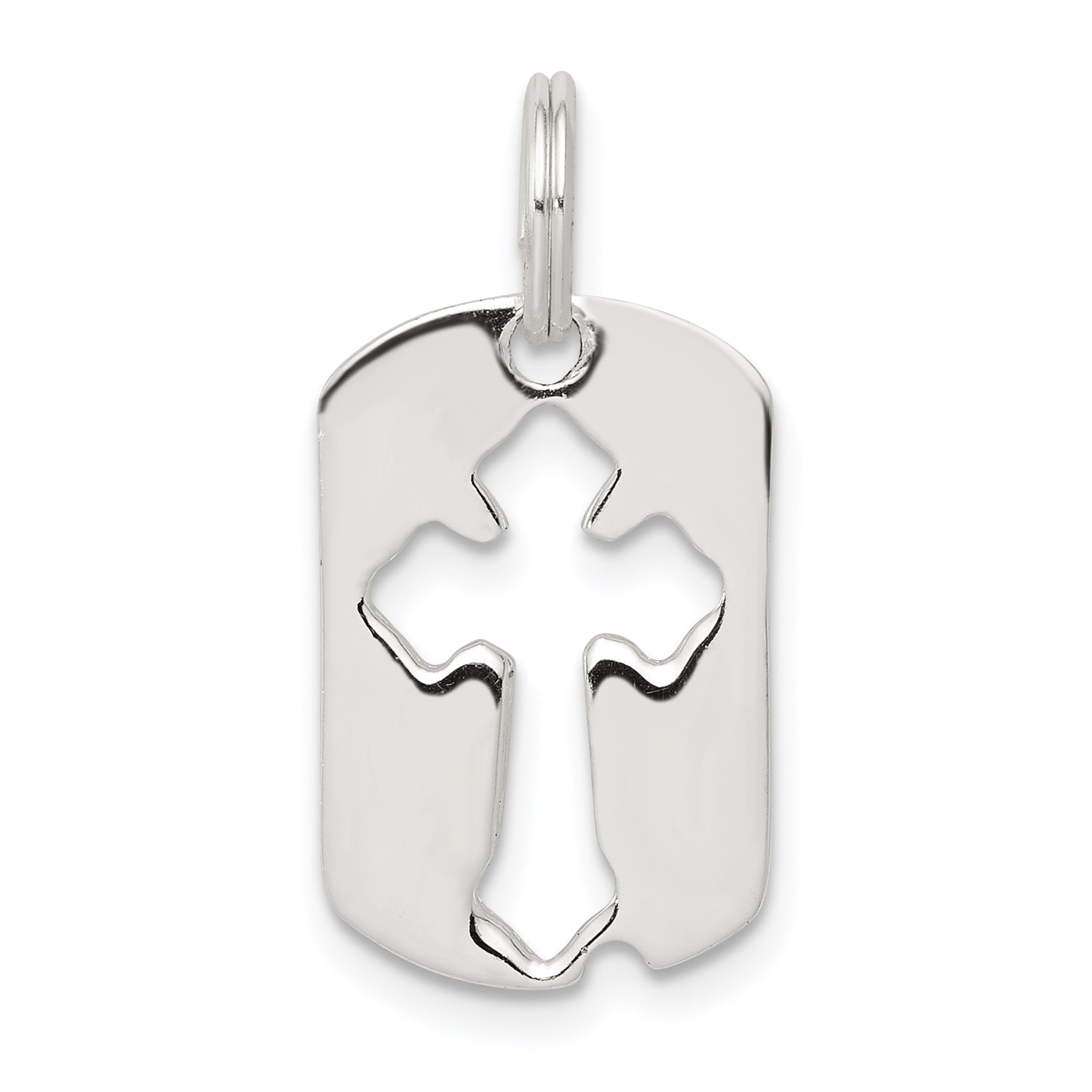 Sterling Silver Rhodium-Plated Dog Tag Cross Charm