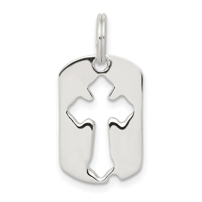 Sterling Silver Rhodium-Plated Dog Tag Cross Charm