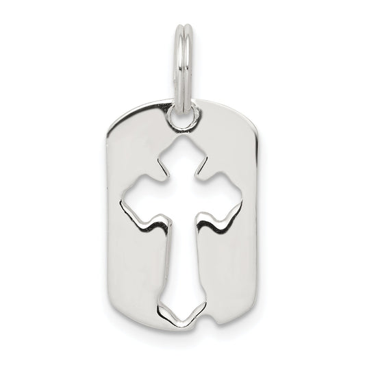 Sterling Silver Rhodium-Plated Dog Tag Cross Charm