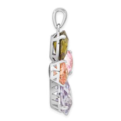Sterling Silver Polished Multi-Color Cz Cross Pendant