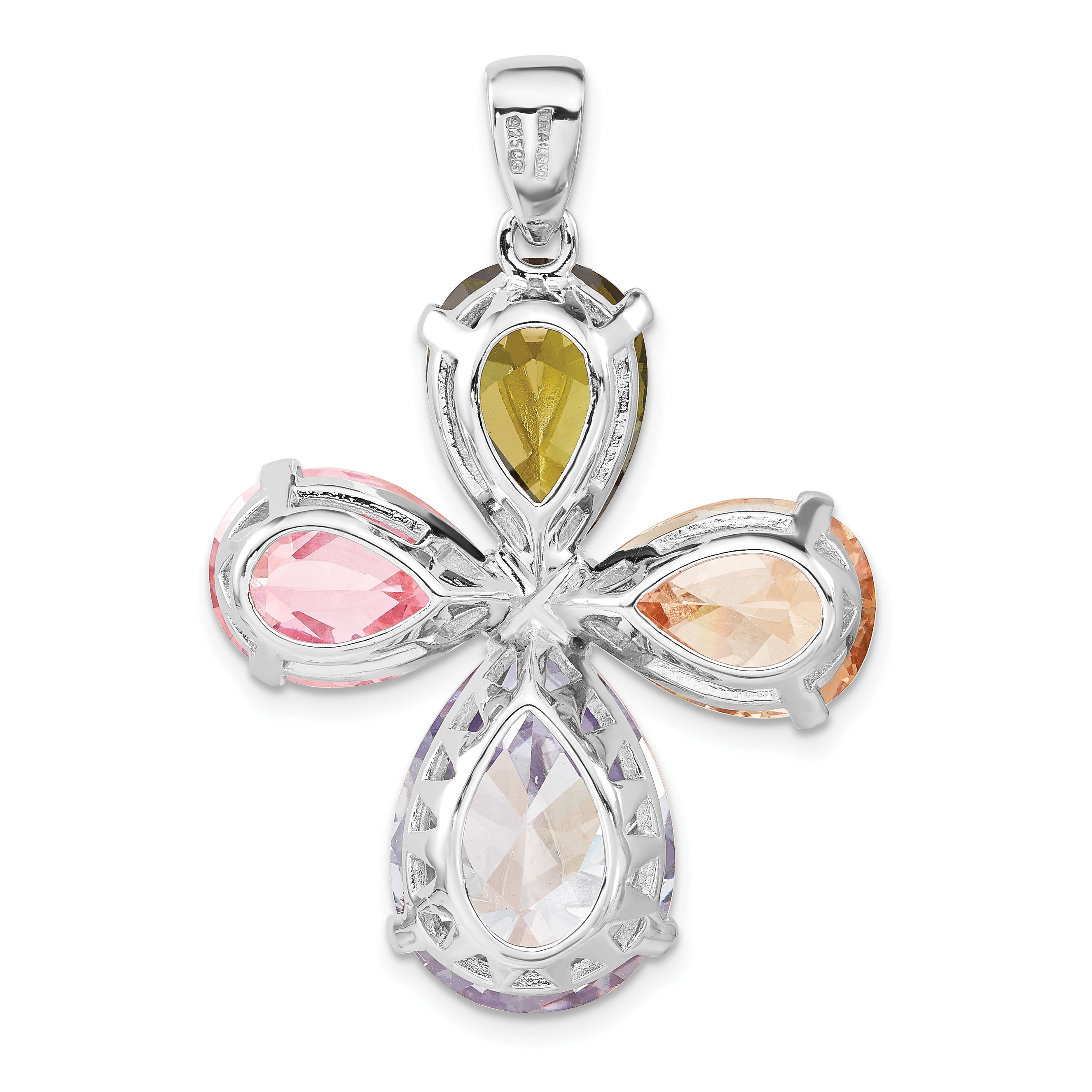 Sterling Silver Polished Multi-Color Cz Cross Pendant