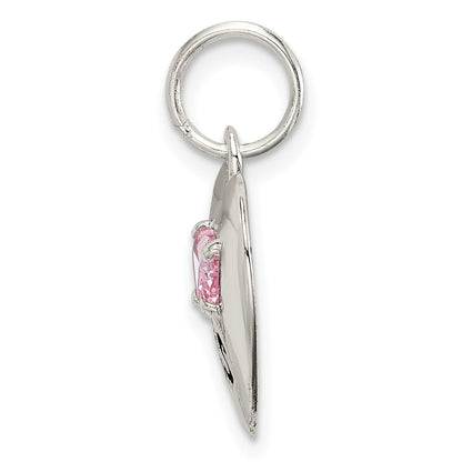 Sterling Silver Rhodium-Plated Big Sis Cz Heart Charm