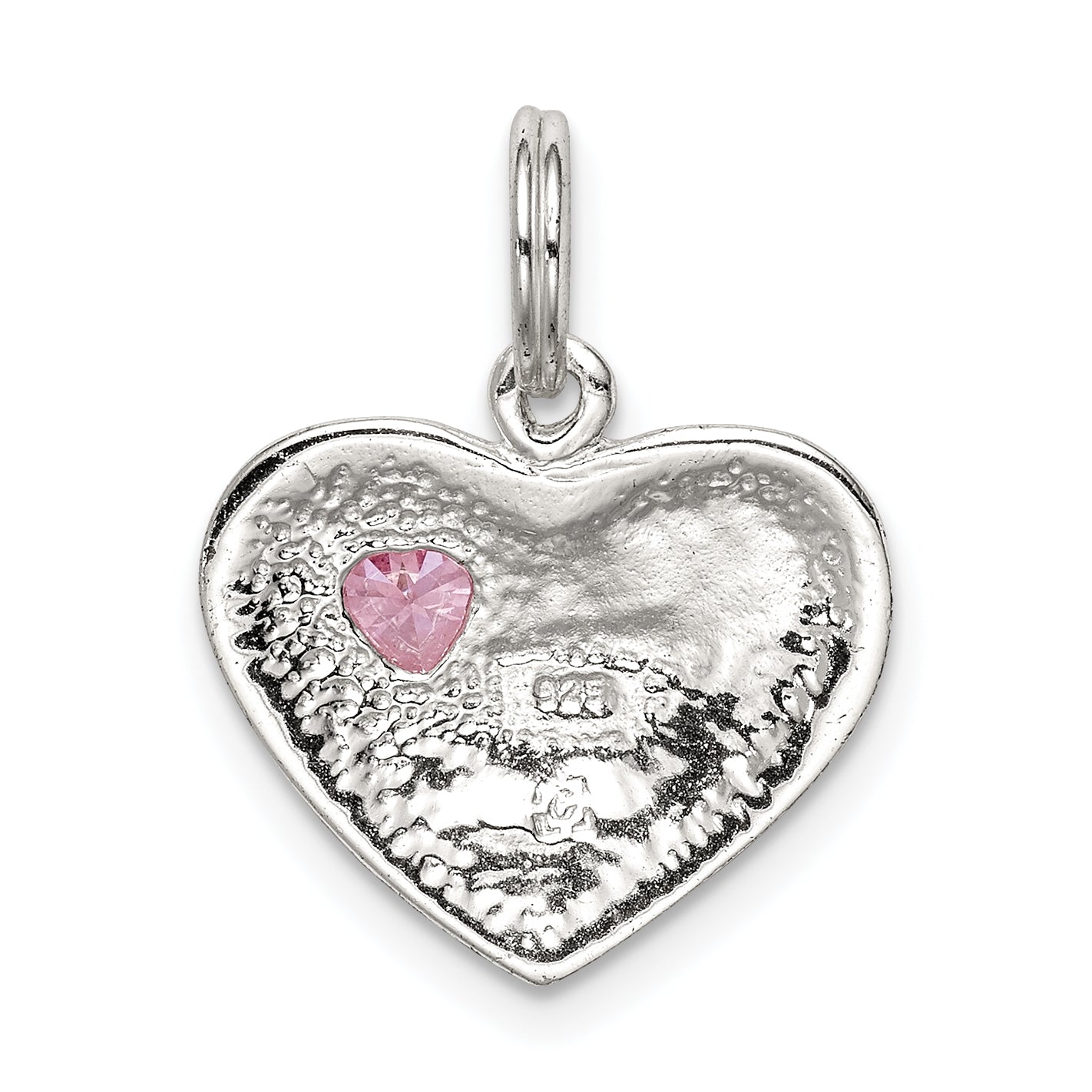 Sterling Silver Rhodium-Plated Big Sis Cz Heart Charm