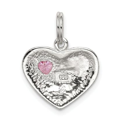 Sterling Silver Rhodium-Plated Big Sis Cz Heart Charm