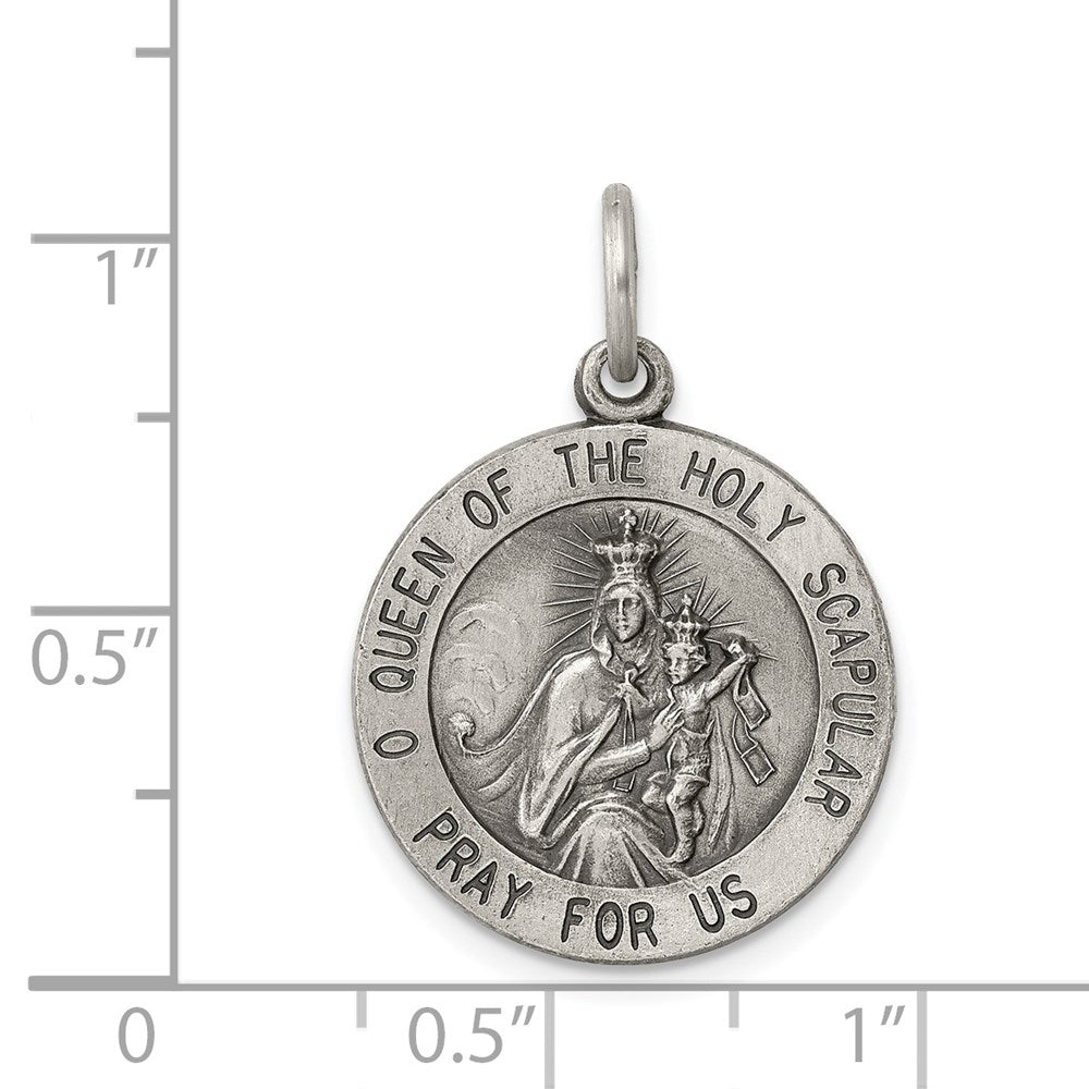 Sterling Silver Antiqued Queen Of The Holy Scapular Medal