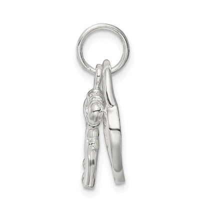 Sterling Silver Rhodium-Plated Heart & Key Charm