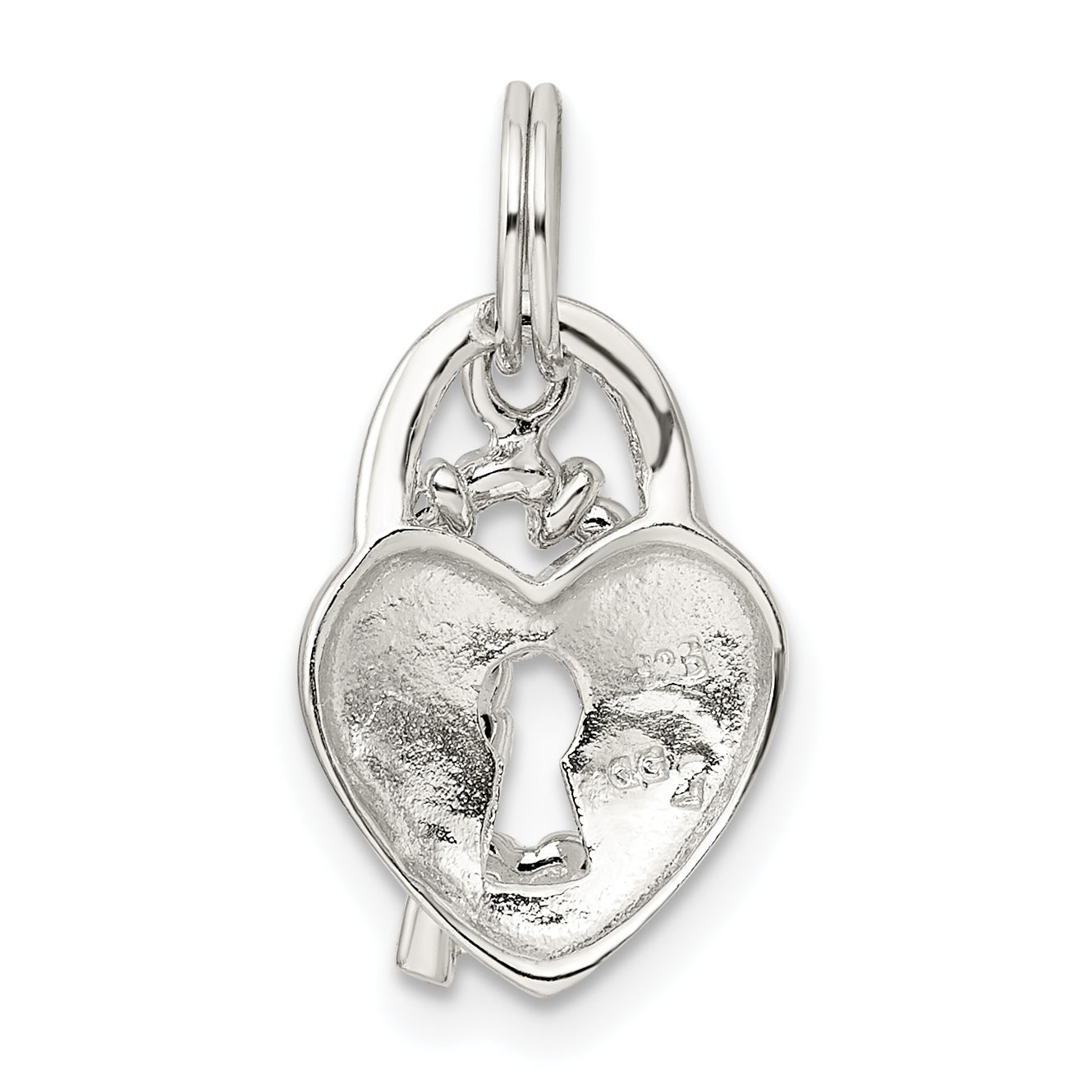 Sterling Silver Rhodium-Plated Heart & Key Charm