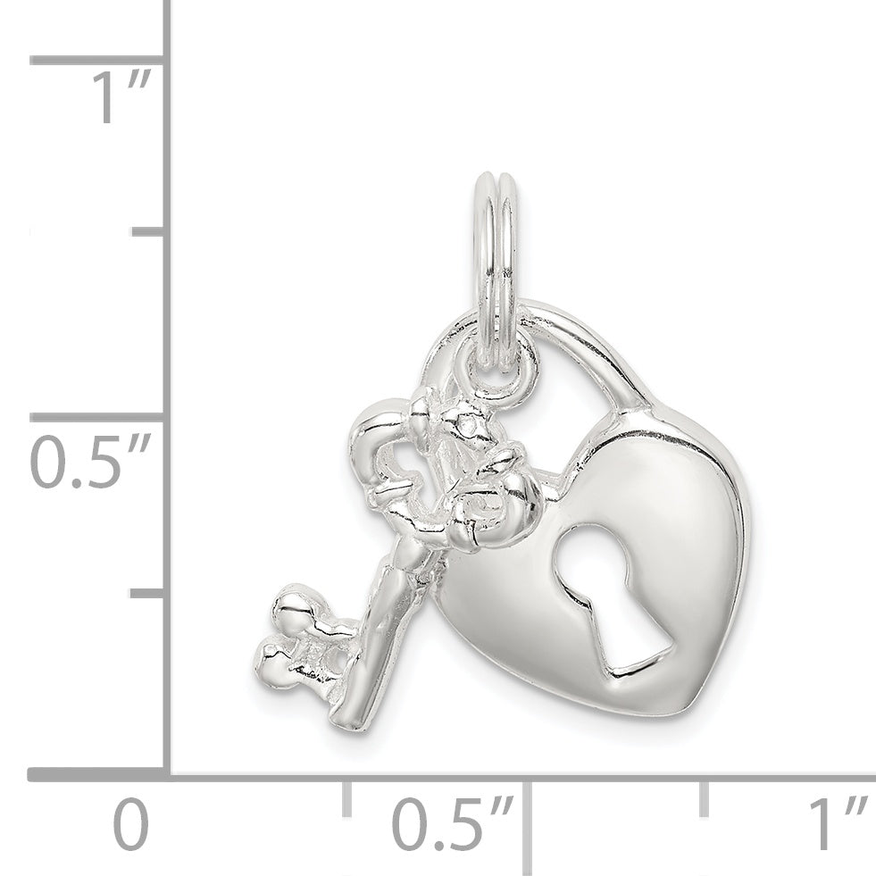 Sterling Silver Rhodium-Plated Heart & Key Charm