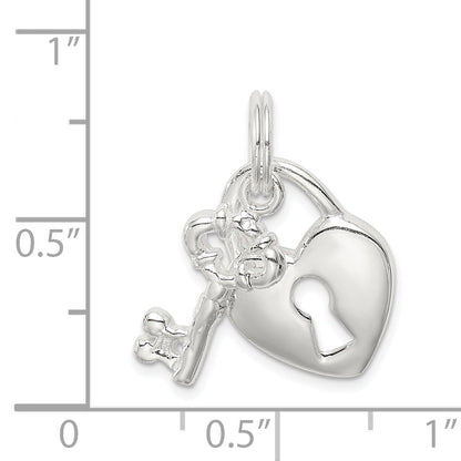 Sterling Silver Rhodium-Plated Heart & Key Charm