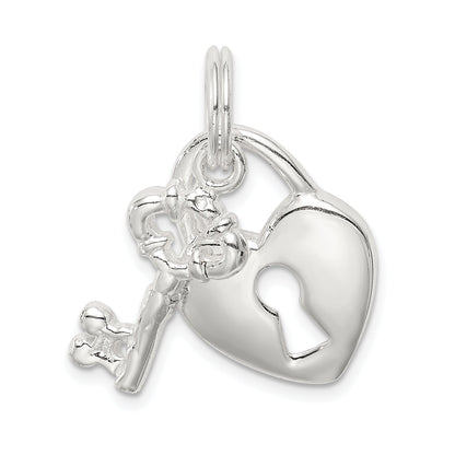 Sterling Silver Rhodium-Plated Heart & Key Charm