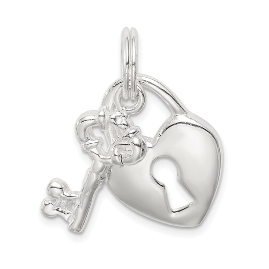 Sterling Silver Rhodium-Plated Heart & Key Charm