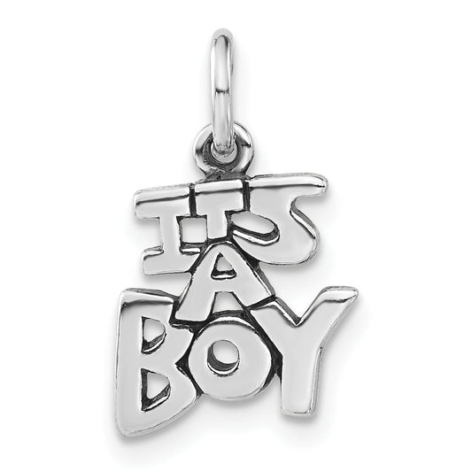 Sterling Silver Polished & Antiqued It'S A Boy Charm