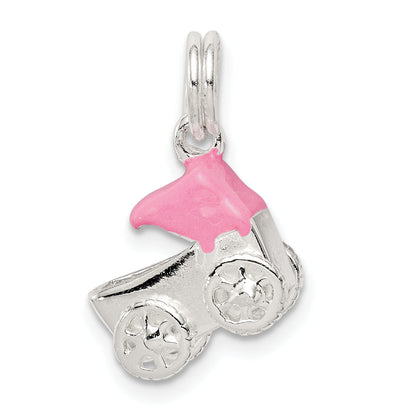 Sterling Silver Pink Baby Carriage Charm