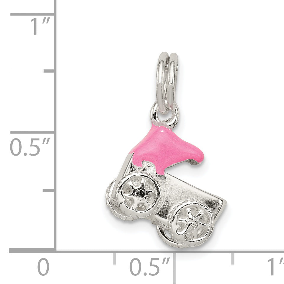 Sterling Silver Pink Baby Carriage Charm