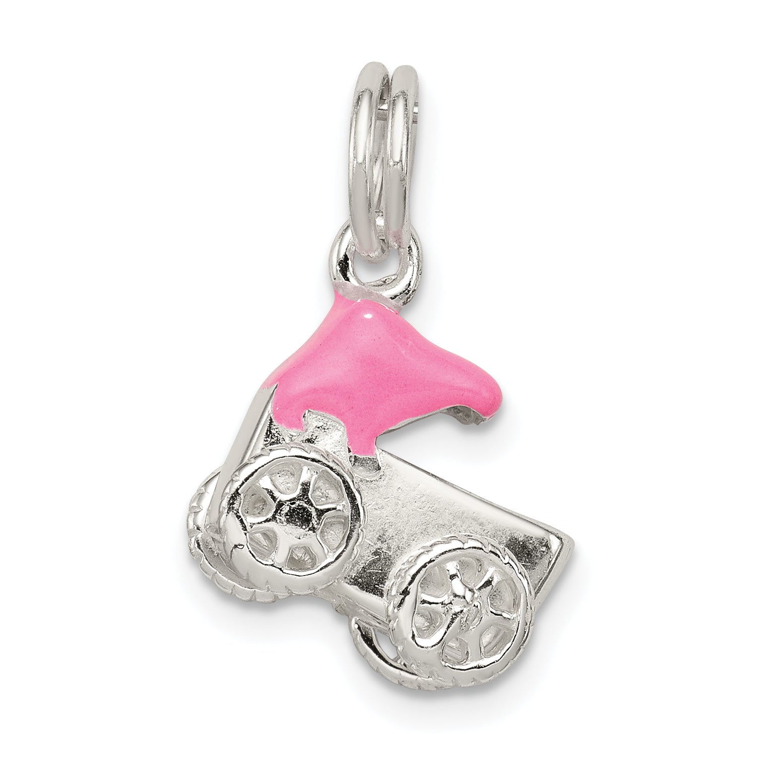 Sterling Silver Pink Baby Carriage Charm