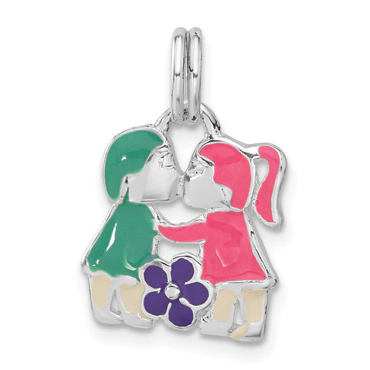 Sterling Silver Enameled Girl & Boy Kissing Charm
