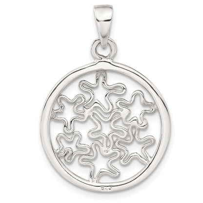 Sterling Silver Polished Floral Circle Pendant