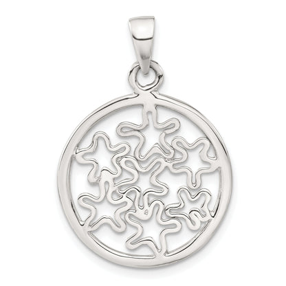 Sterling Silver Polished Floral Circle Pendant