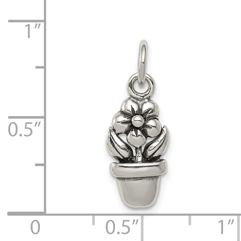 Sterling Silver Antique Flower In A Pot Charm
