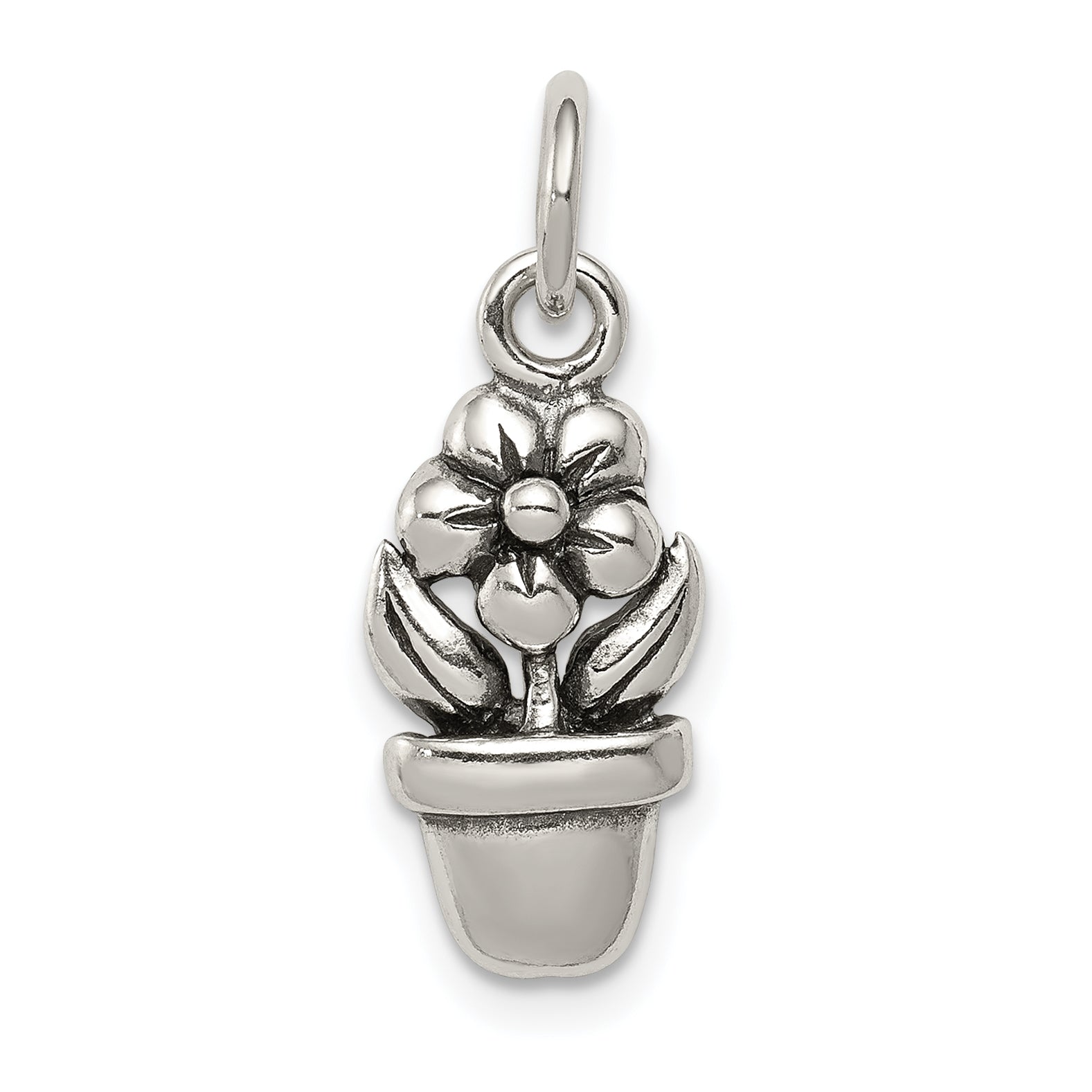Sterling Silver Antique Flower In A Pot Charm