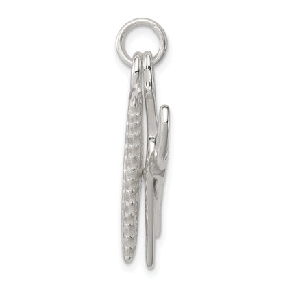Sterling Silver Rhodium-Plated Comb & Scissor Charm