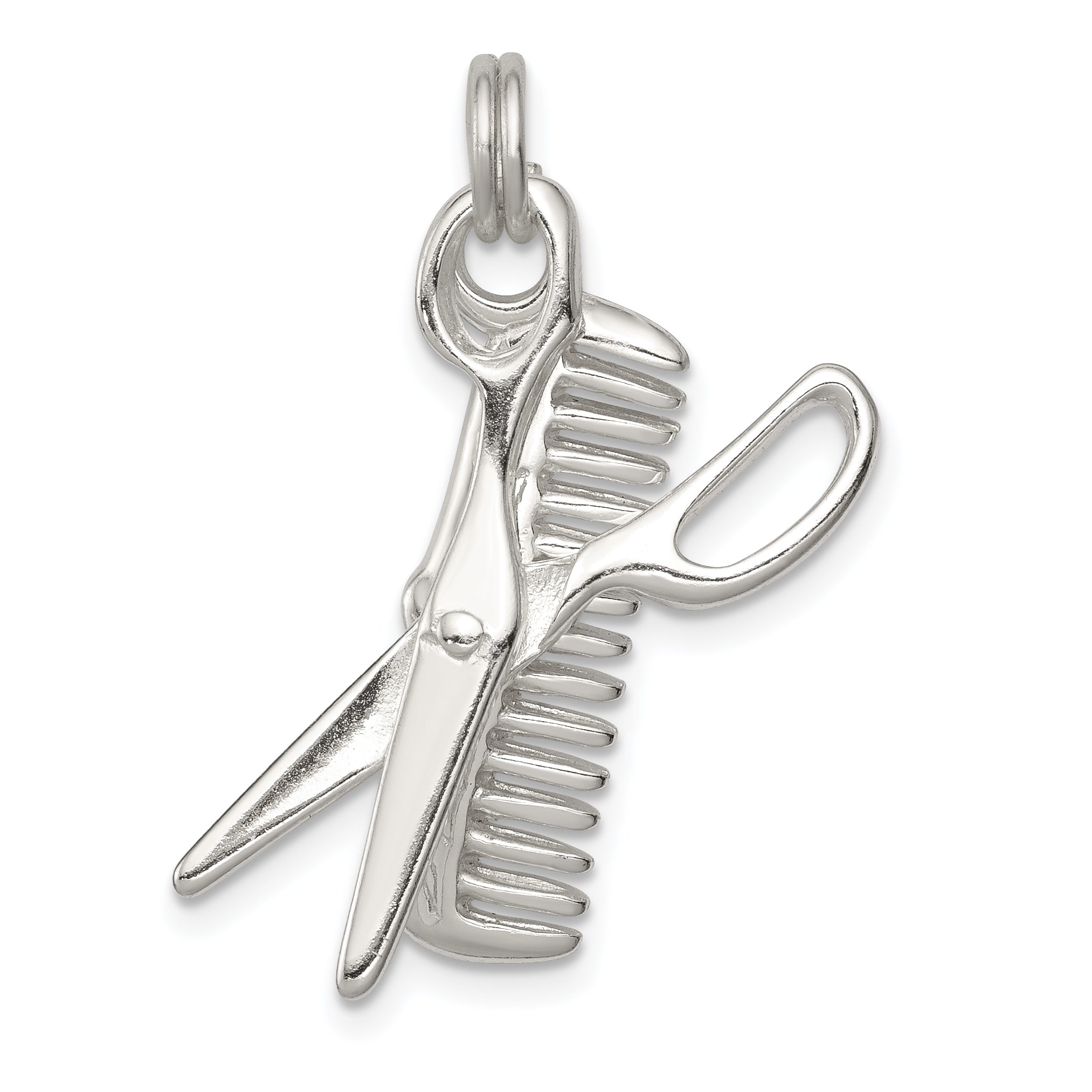 Sterling Silver Rhodium-Plated Comb & Scissor Charm