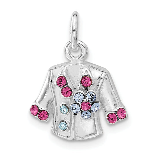 Sterling Silver Blue & Pink Crystal Flower Jacket Charm