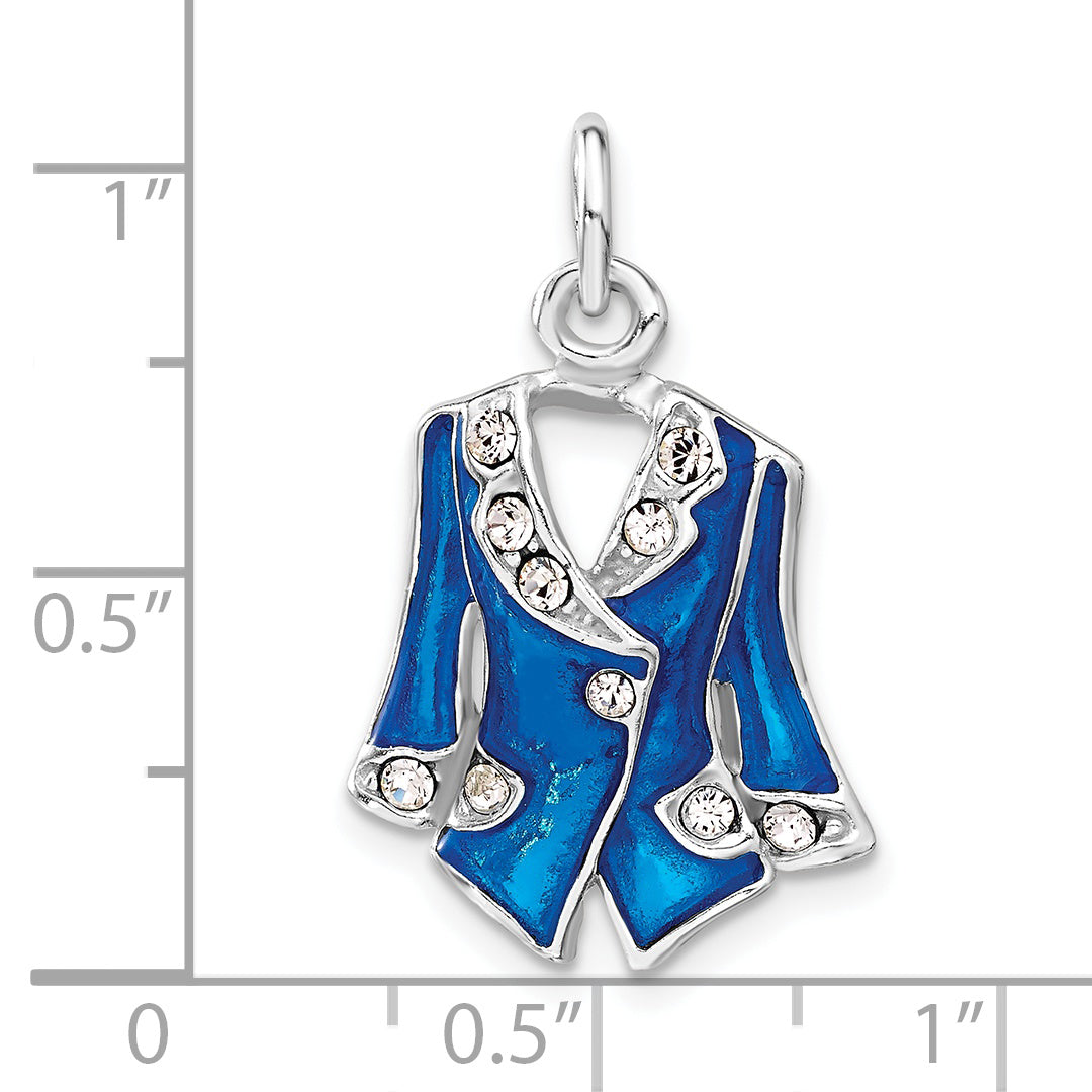Sterling Silver Blue Enameled And Crystal Jacket Charm