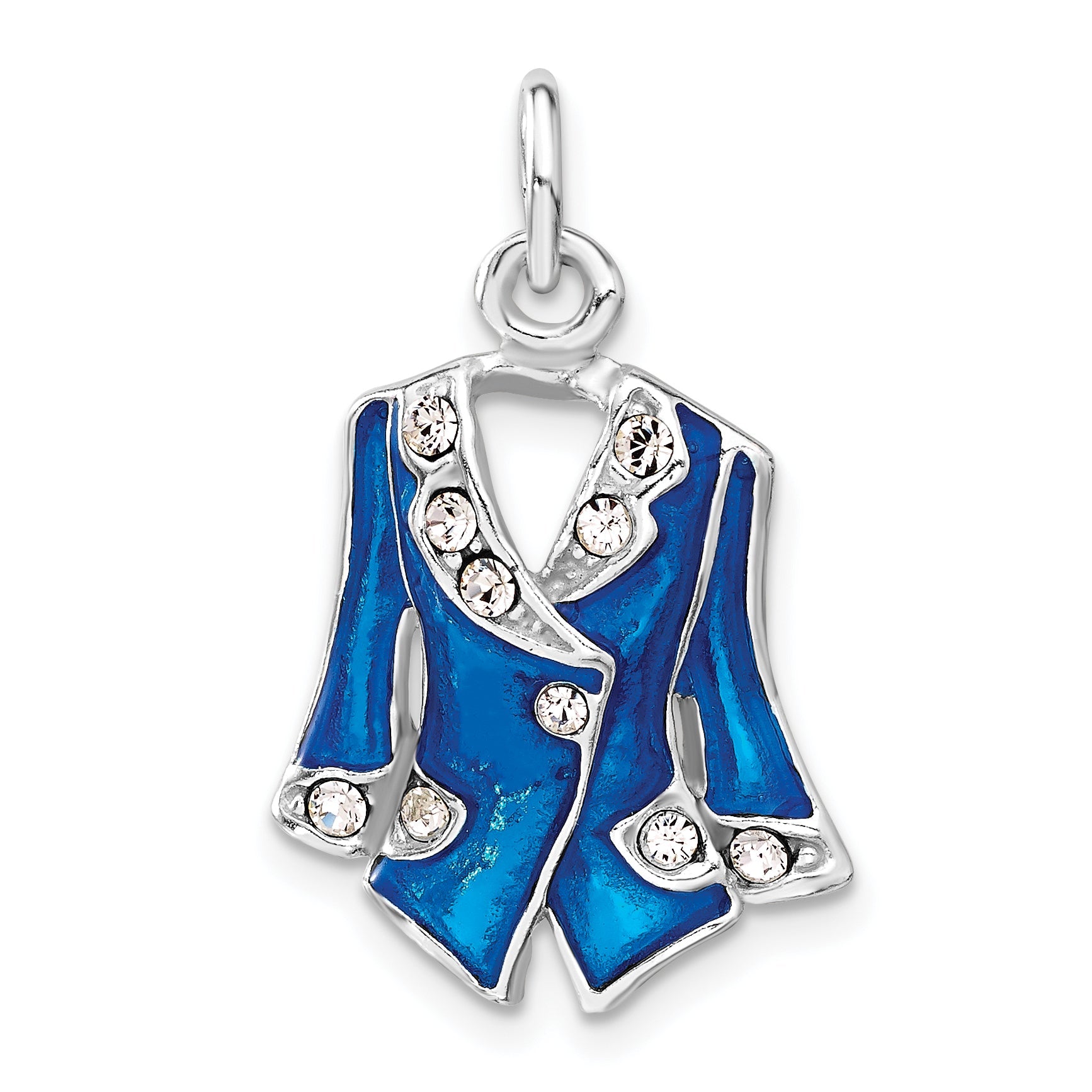 Sterling Silver Blue Enameled And Crystal Jacket Charm
