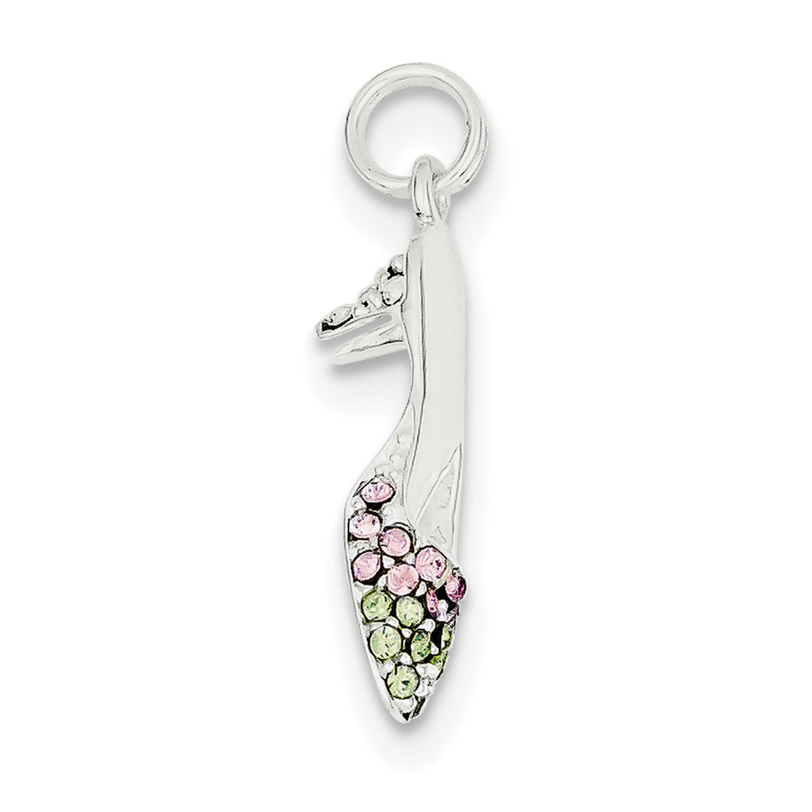 Sterling Silver Pink & Green Cz High Heel Shoe Charm