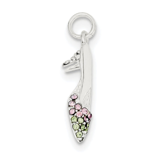 Sterling Silver Pink & Green Cz High Heel Shoe Charm