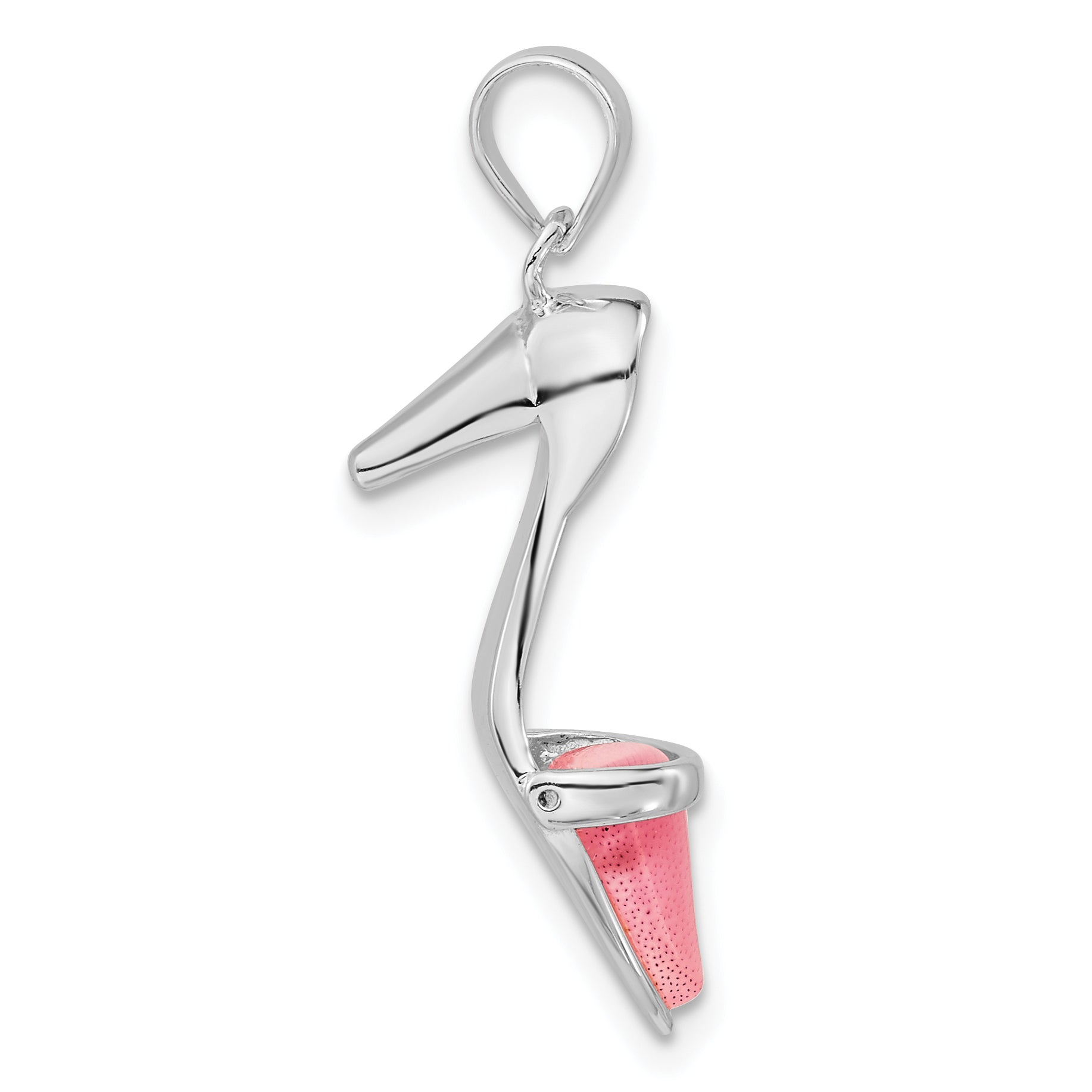 Sterling Silver 3-D Polished Pink Cat'S Eye High Heel Pendant