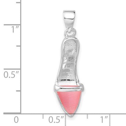 Sterling Silver 3-D Polished Pink Cat'S Eye High Heel Pendant