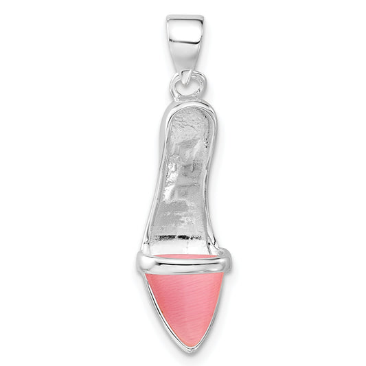 Sterling Silver 3-D Polished Pink Cat'S Eye High Heel Pendant