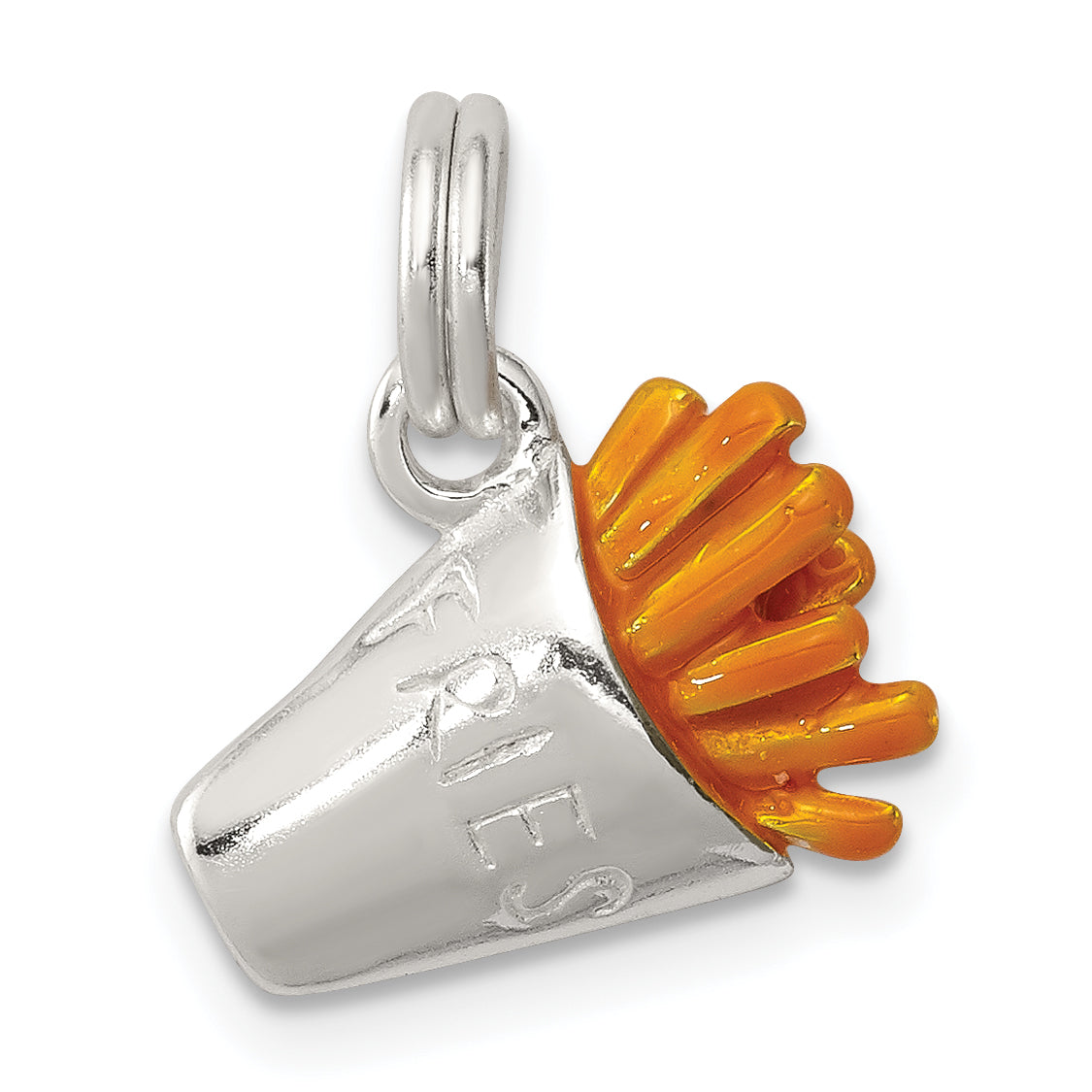 Sterling Silver Rhodium-Plated Enameled French Fry Charm