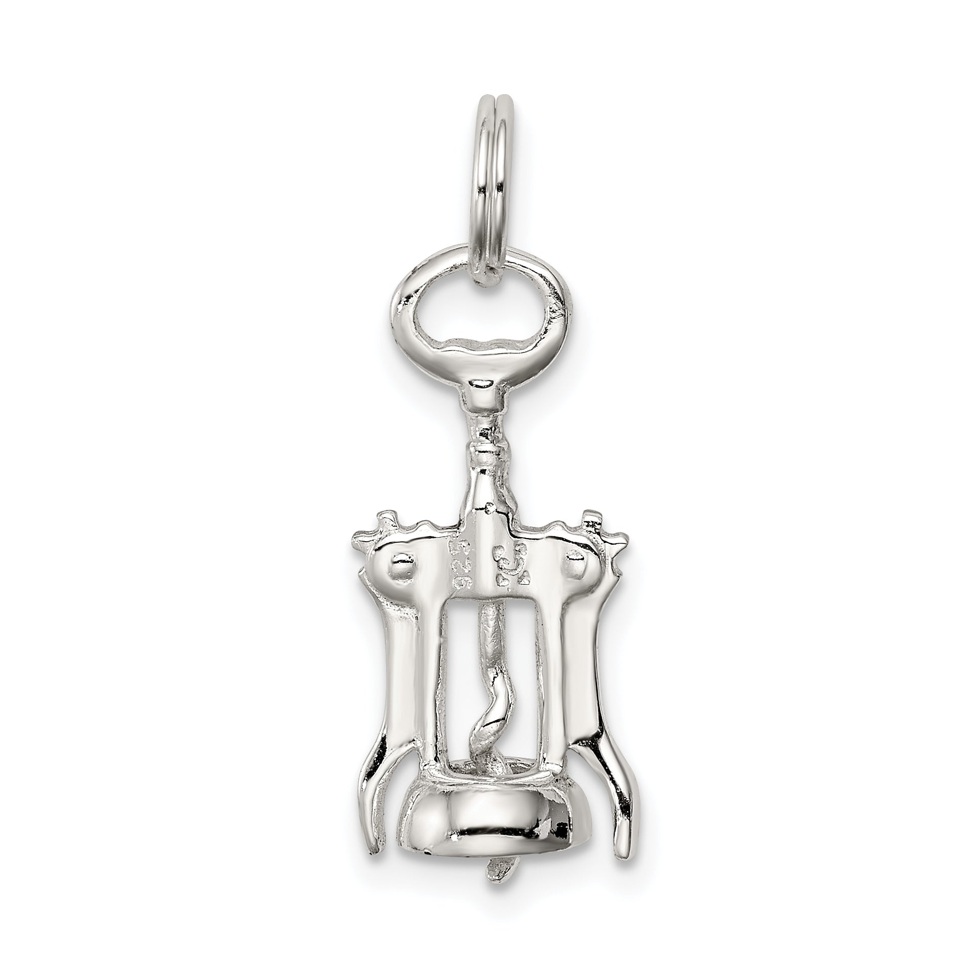 Sterling Silver Rhodium-Plated Wine Bottle Opener Charm