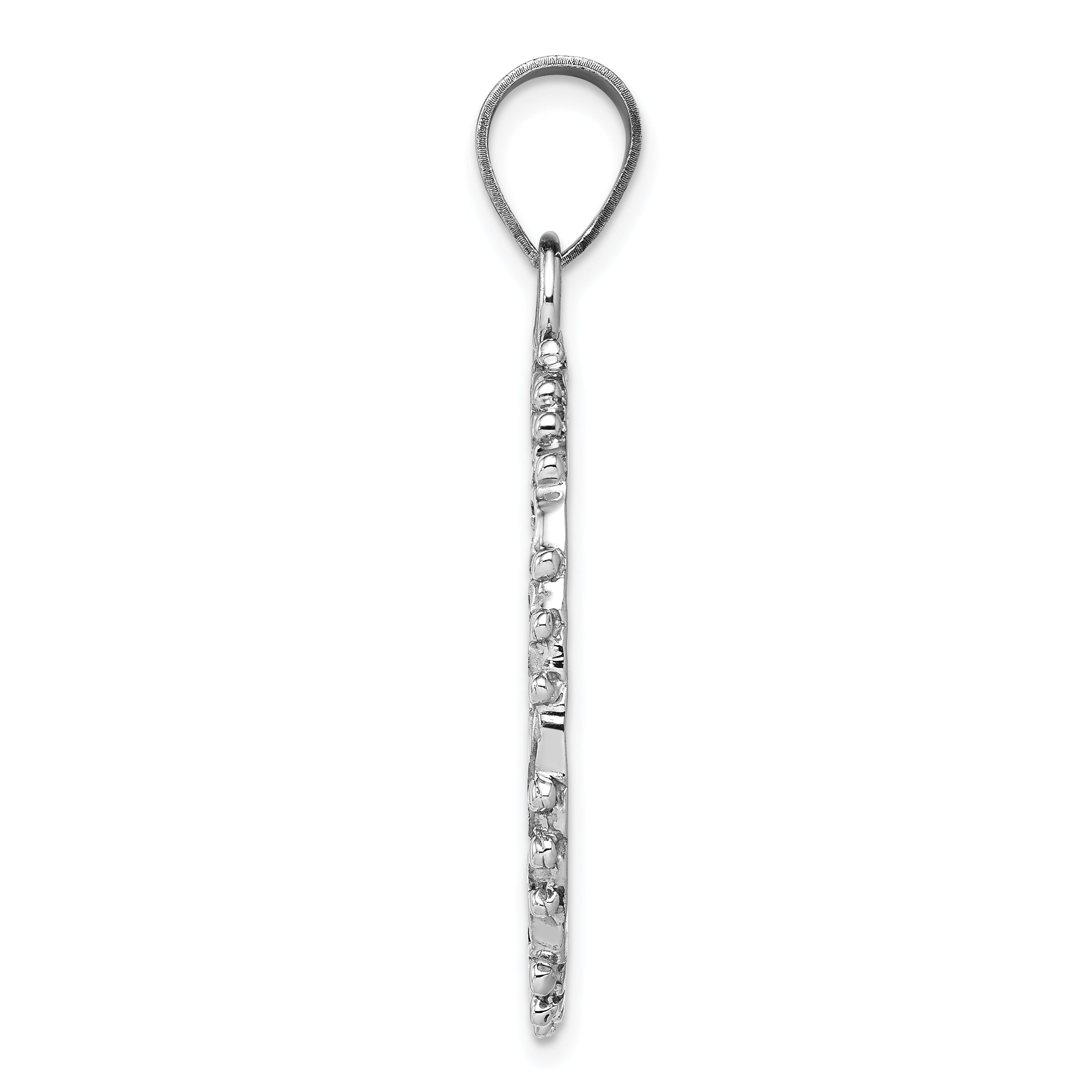 Sterling Silver Rh-Plt Fancy Round Polished Front/Satin Back Pendant