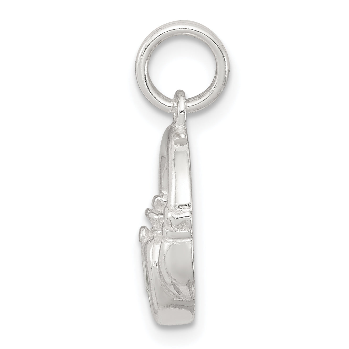 Sterling Silver Rhodium-Plated Claddagh With Green Cz Charm